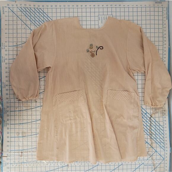 Vintage Tan Beaded Embroidered‎ Cottage Asian Smock Tunic - Picture 4 of 9